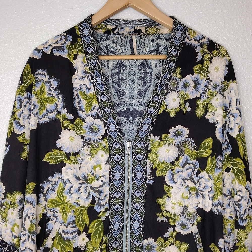 Free People Women's Boho Cinched Wildflower Kimono Full Zip Blouse Sz XS/S - Picture 5 of 16